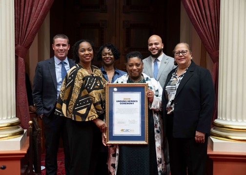 Co-founder of San Diego Compassion Project Tasha with California State Senators