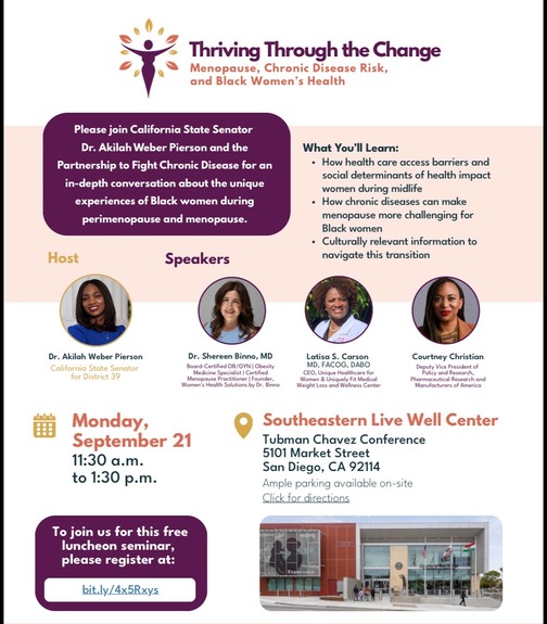 A white and orange flyer with details about an event featuring the Senator and the Partnership to Fight Chronic Disease