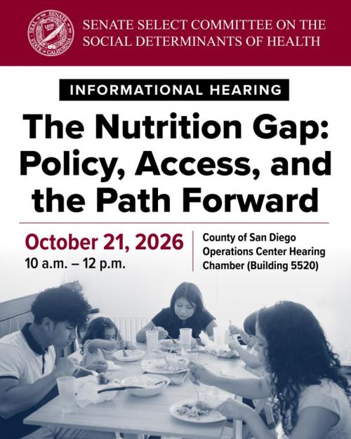 Select Committee Hearing Flyer pertaining to Nutrition