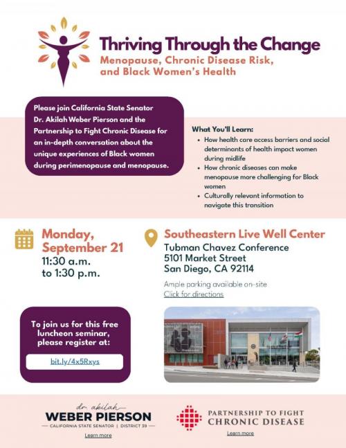 flyer with photos of guest speakers to discuss menopause event