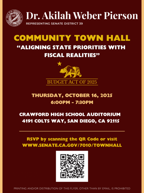 Senator logo across the top with text about town hall information