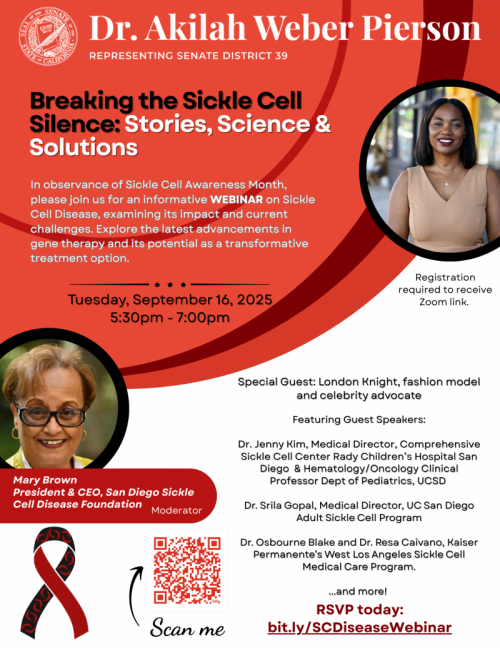 Flyer with images of the senator and event moderator